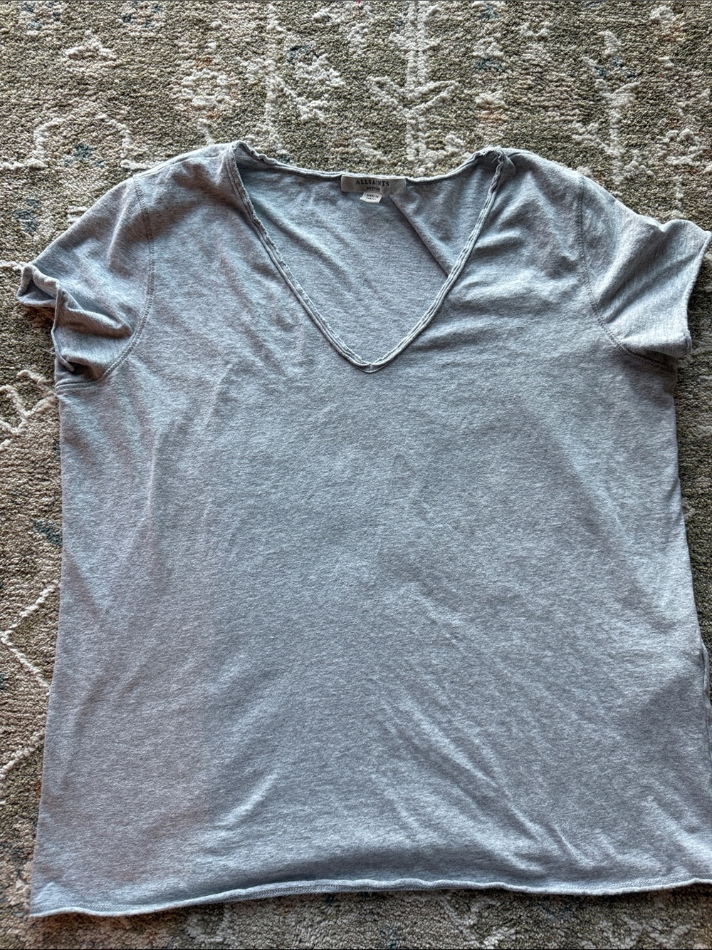 All Saints Women's Gray V-Neck Short Sleeve Tee